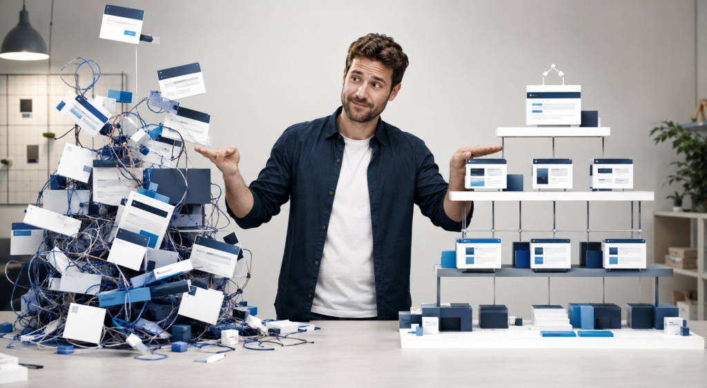 un homme montre a quoi ressemble la structure seo